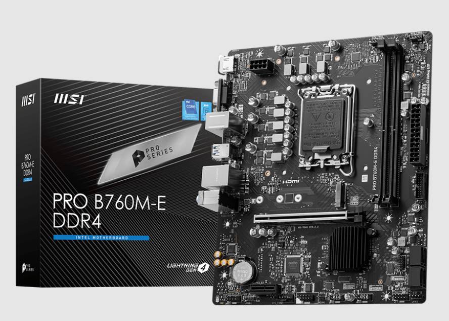  B760 m-ATX Motherboard: 1700 Socket For Intel 14th/13th/12th Gen. Processors <br>2x DDR4, 4x SATA 6Gb/s, PCIe 4.0, 1x M.2 Gen4, USB 3.2, Gigabit LAN, Realtek ALC897 Audio, HDMI/VGA  